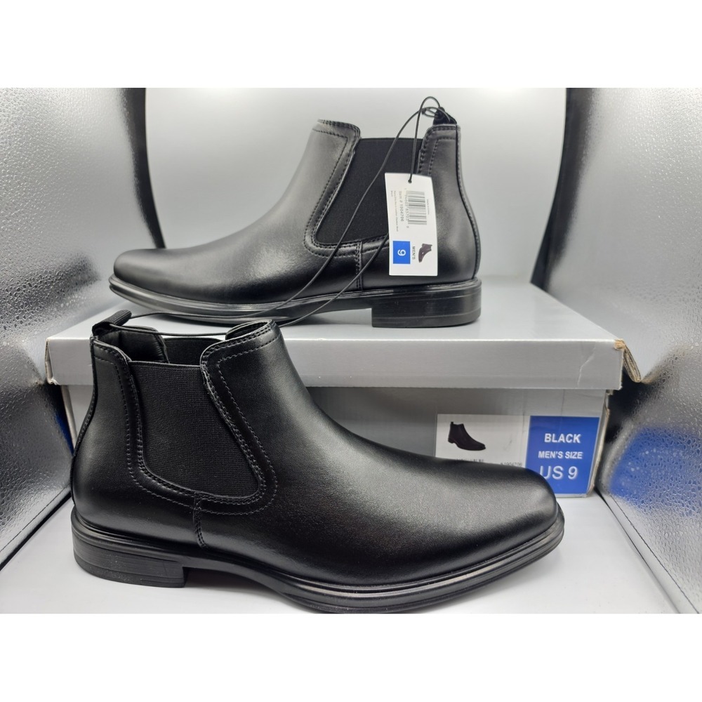 Perry Ellis Portfolio Mens Chelsea Boots Black Leather Slip On Square Toe 9 NIB